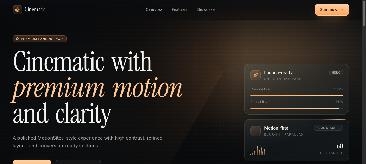 Cinematic Landing Page